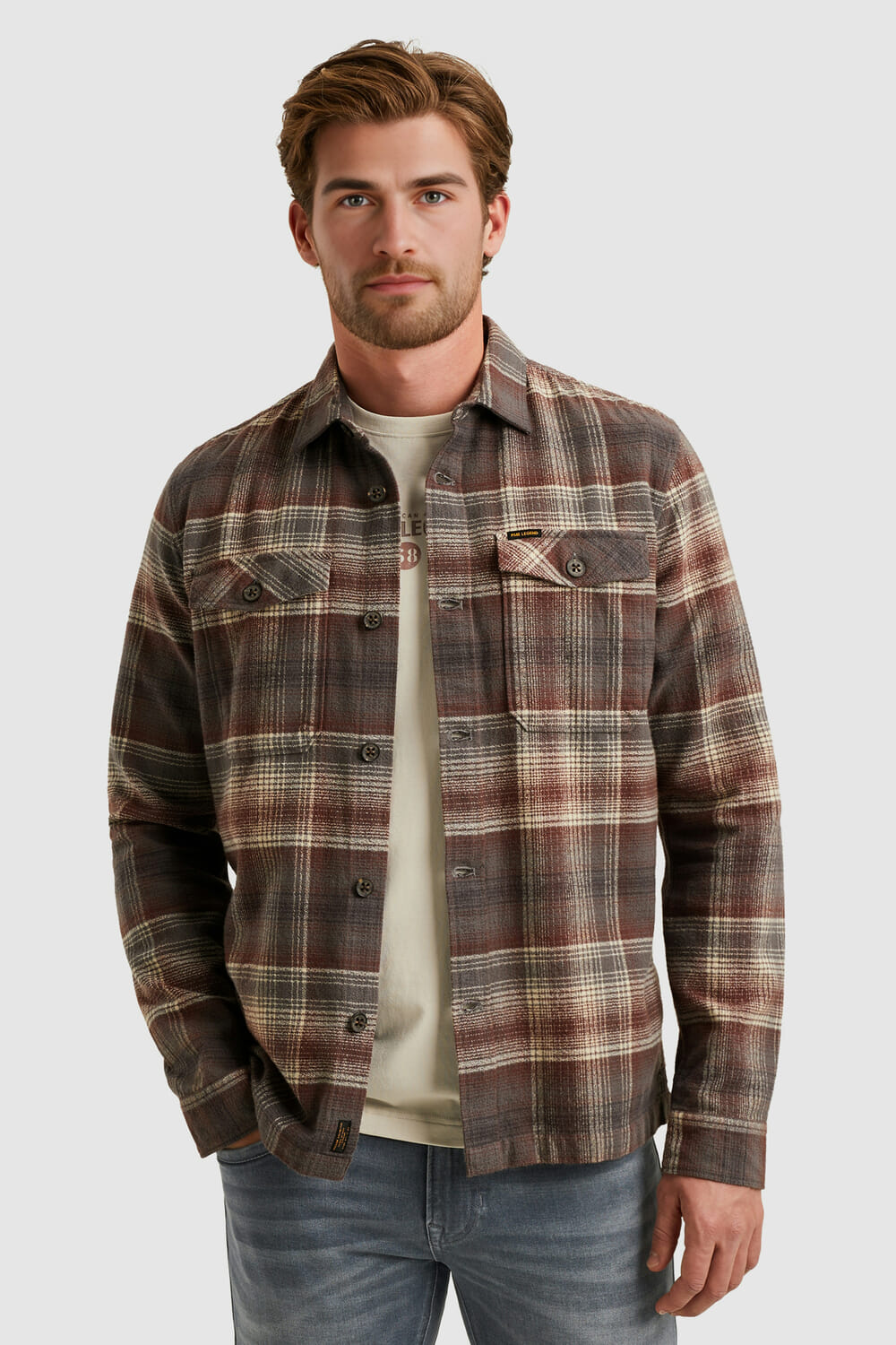 Pme Legend Overhemd Brushed Grindle Bruin