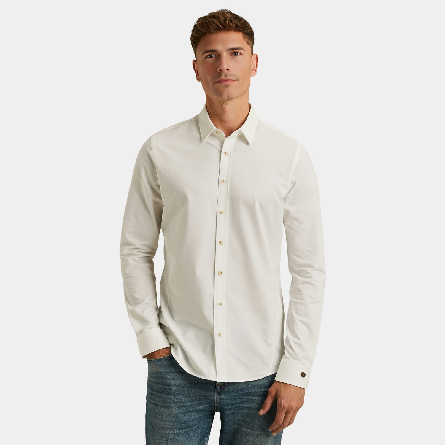Cast Iron Overhemd Twill Jersey Wit