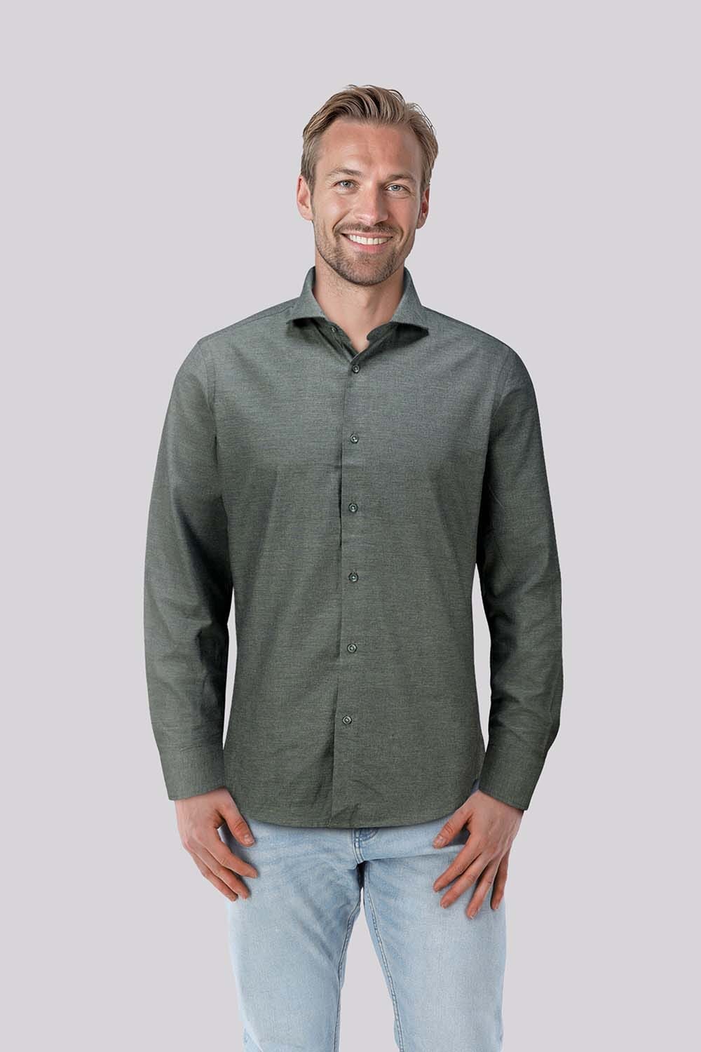 Bomont Overhemd Brushed Twill Groen