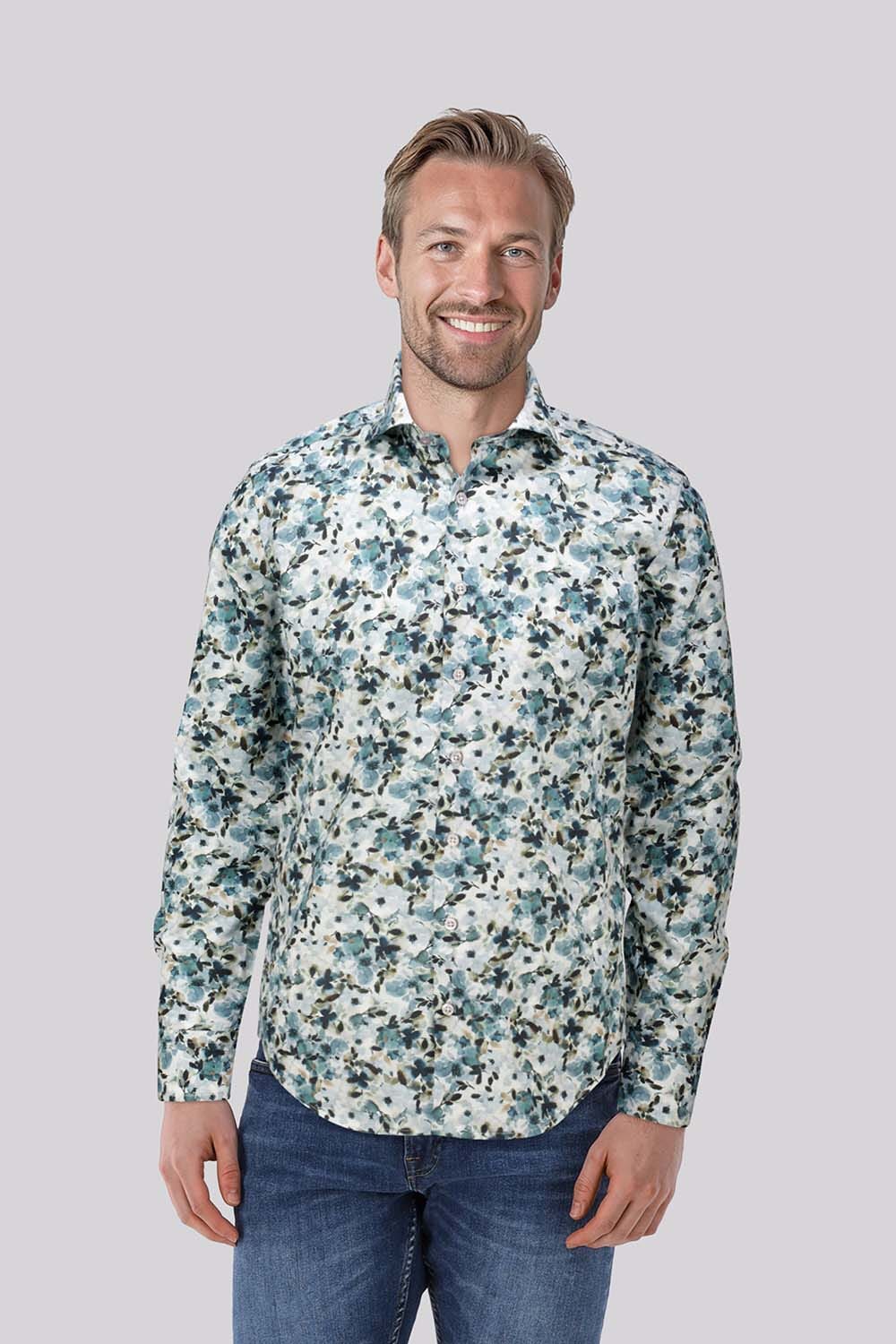 Bomont Overhemd Aquarel Flower Groen