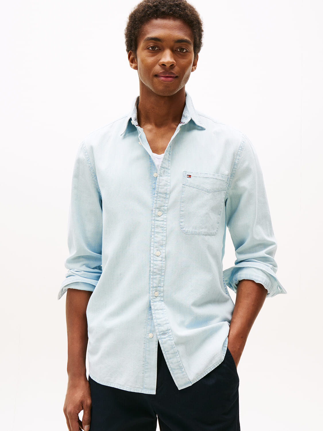 Tommy Hilfiger Overhemd Chambray Pocket Blauw