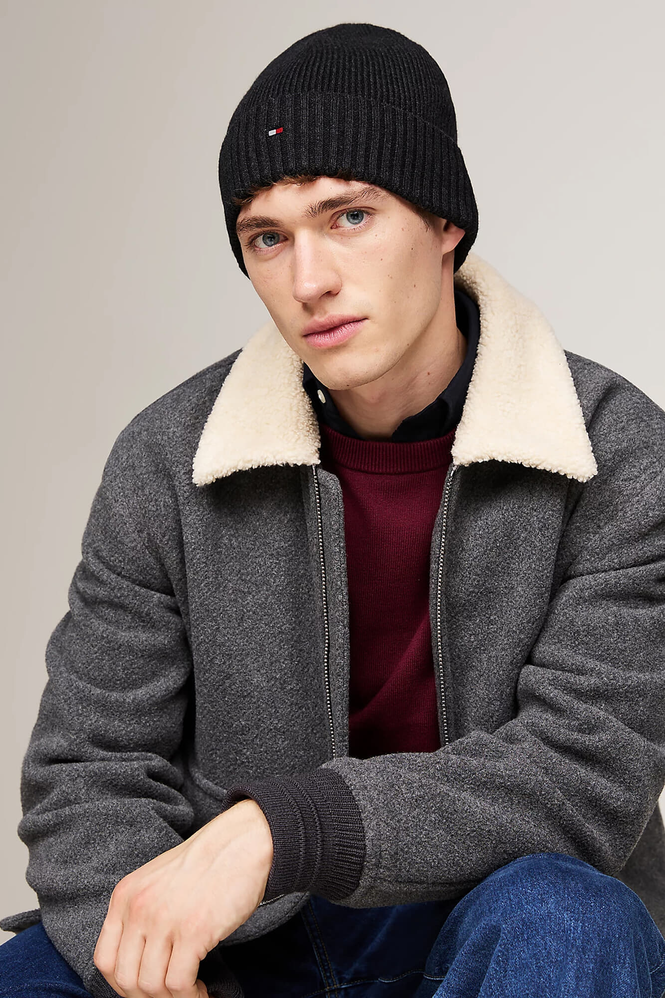 Tommy Hilfiger th flag pima cotton beanie Antraciet