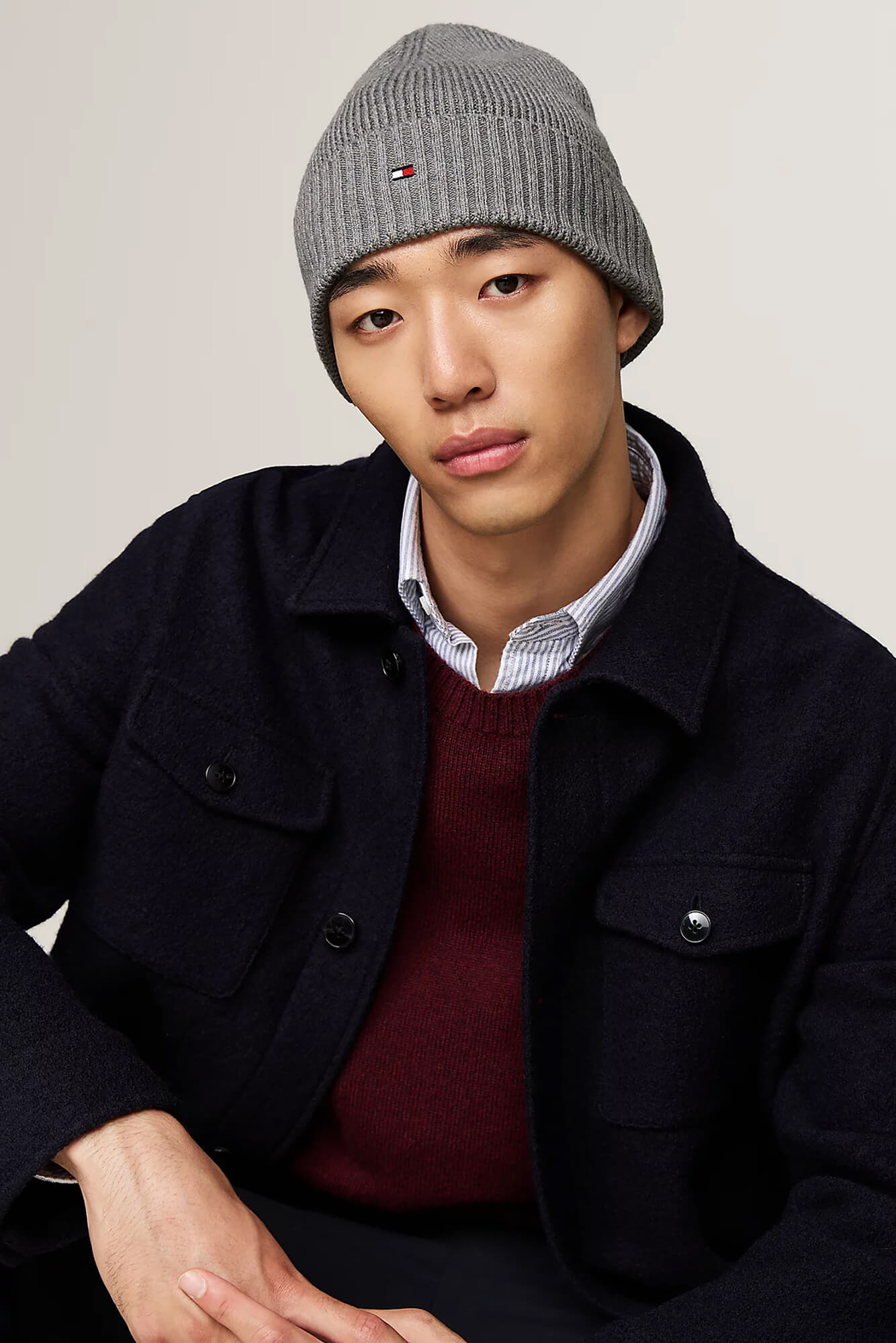 Tommy Hilfiger th flag pima cotton beanie Grijs