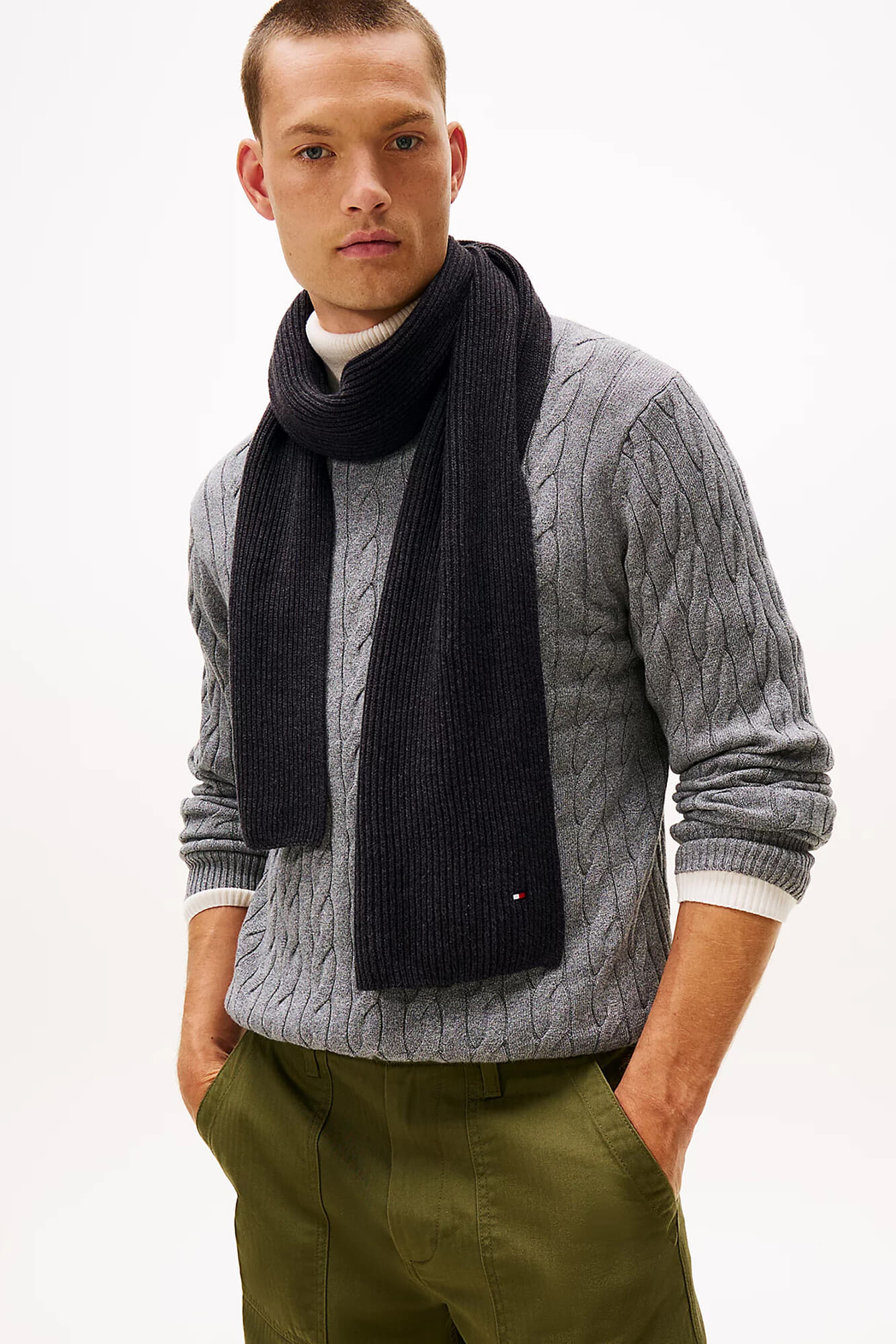 Tommy Hilfiger th flag pima cotton cash scarf Antraciet