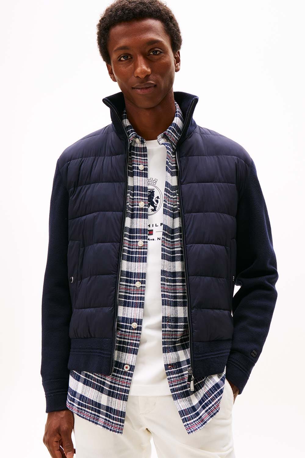 Tommy Hilfiger Gewatteerde Jas DC Mixed Media Navy