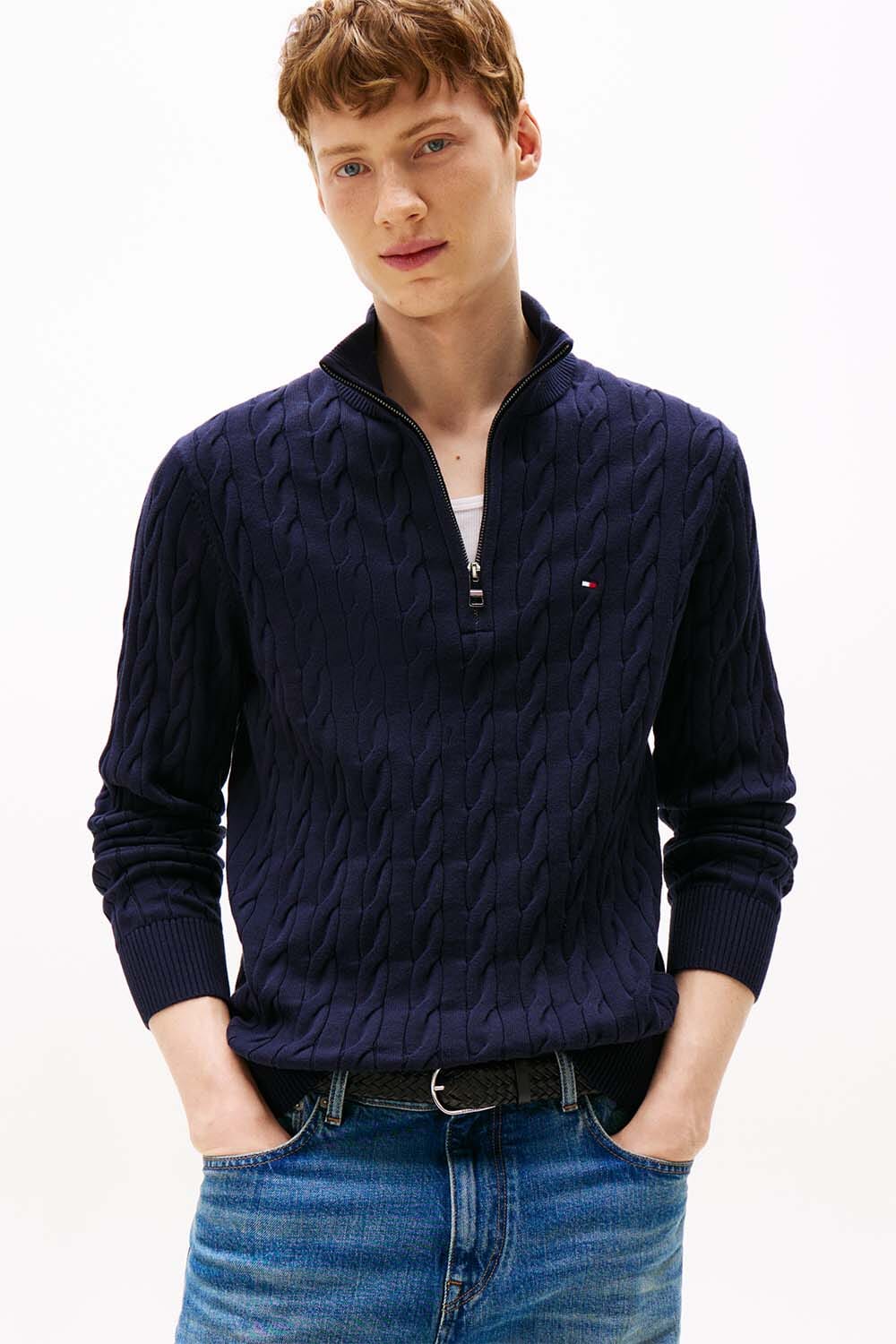 Tommy Hilfiger Gebreide Zip-trui Classic Cable Blauw