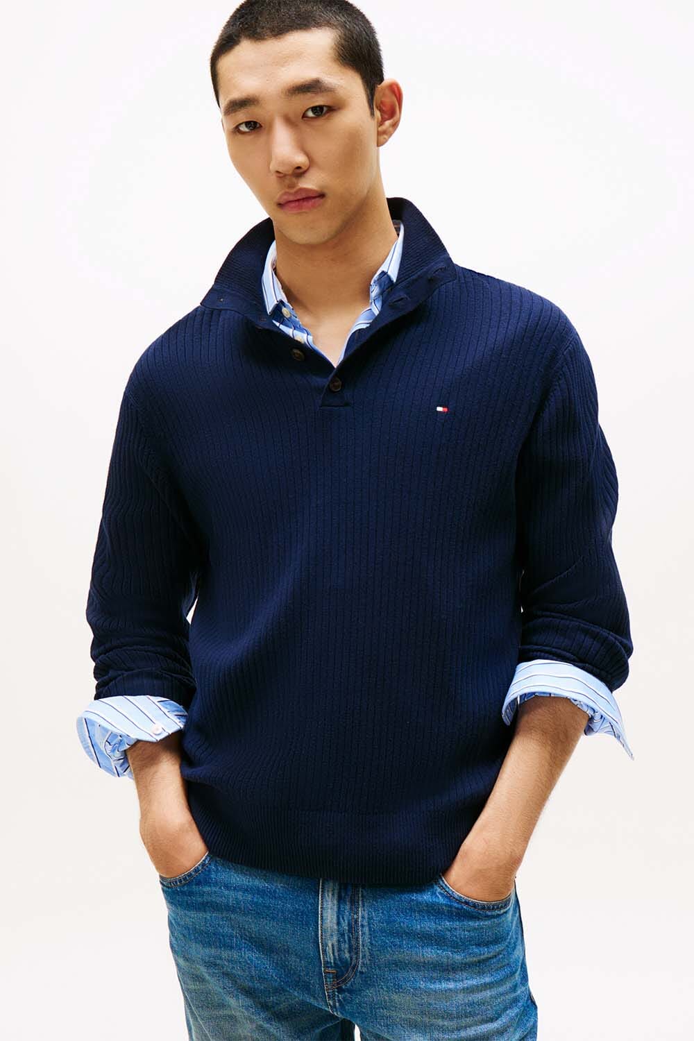 Tommy Hilfiger Gebreide Trui Pima Structure Navy