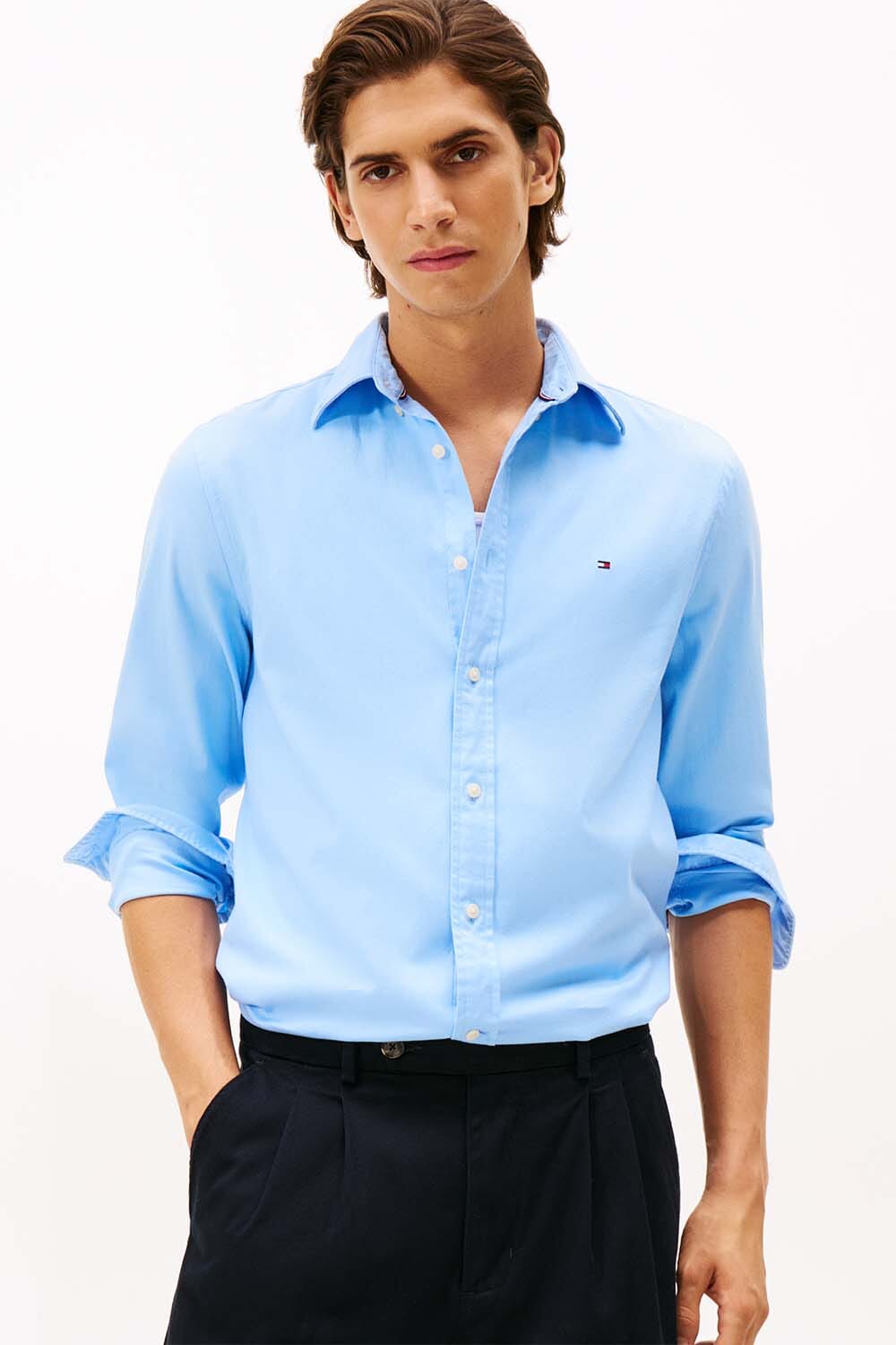 Tommy Hilfiger Overhemd Solid Flex Flannel Blauw