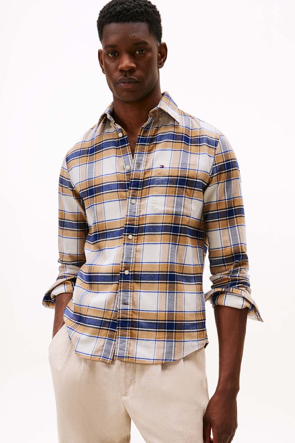 Tommy Hilfiger Overhemd Check Flannel Tartan Beige