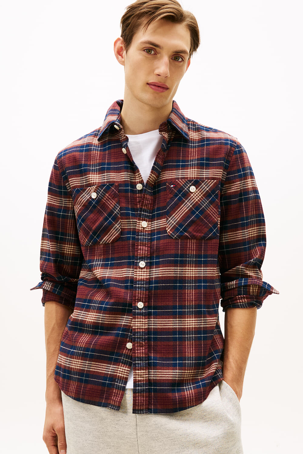 Tommy Hilfiger Overshirt Tartan Pocket Flannel Bordeaux Rood