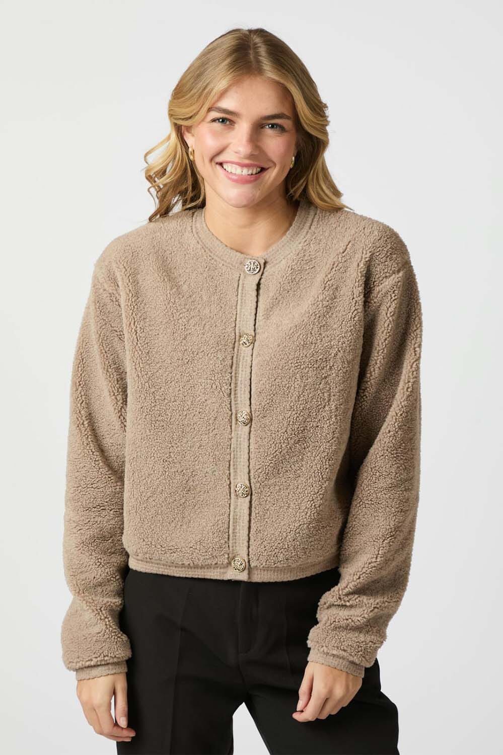Neo Noir Vest Limo Fluffy Knit Bruin