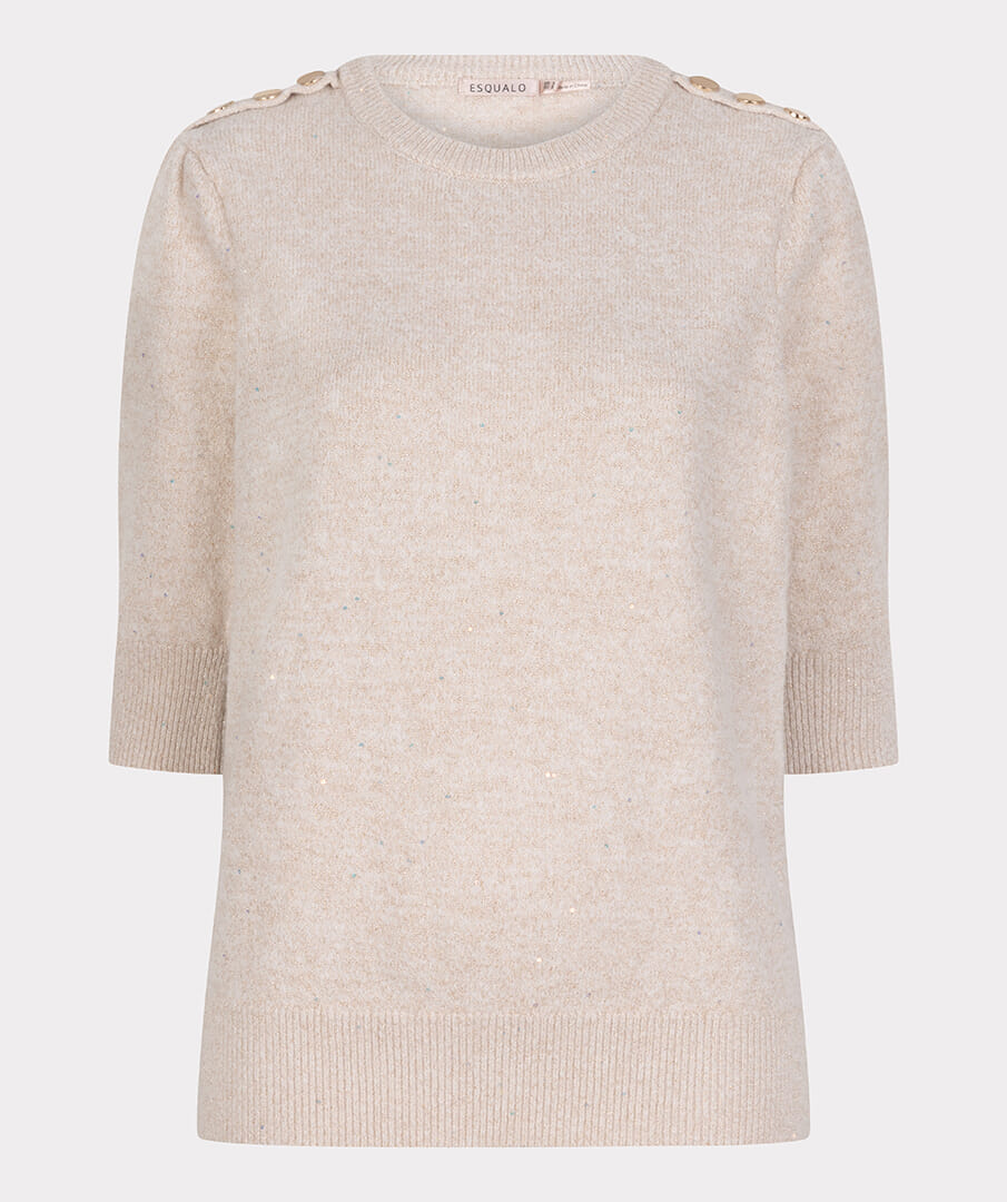 Esqualo Sweater Sequins Gathering Beige