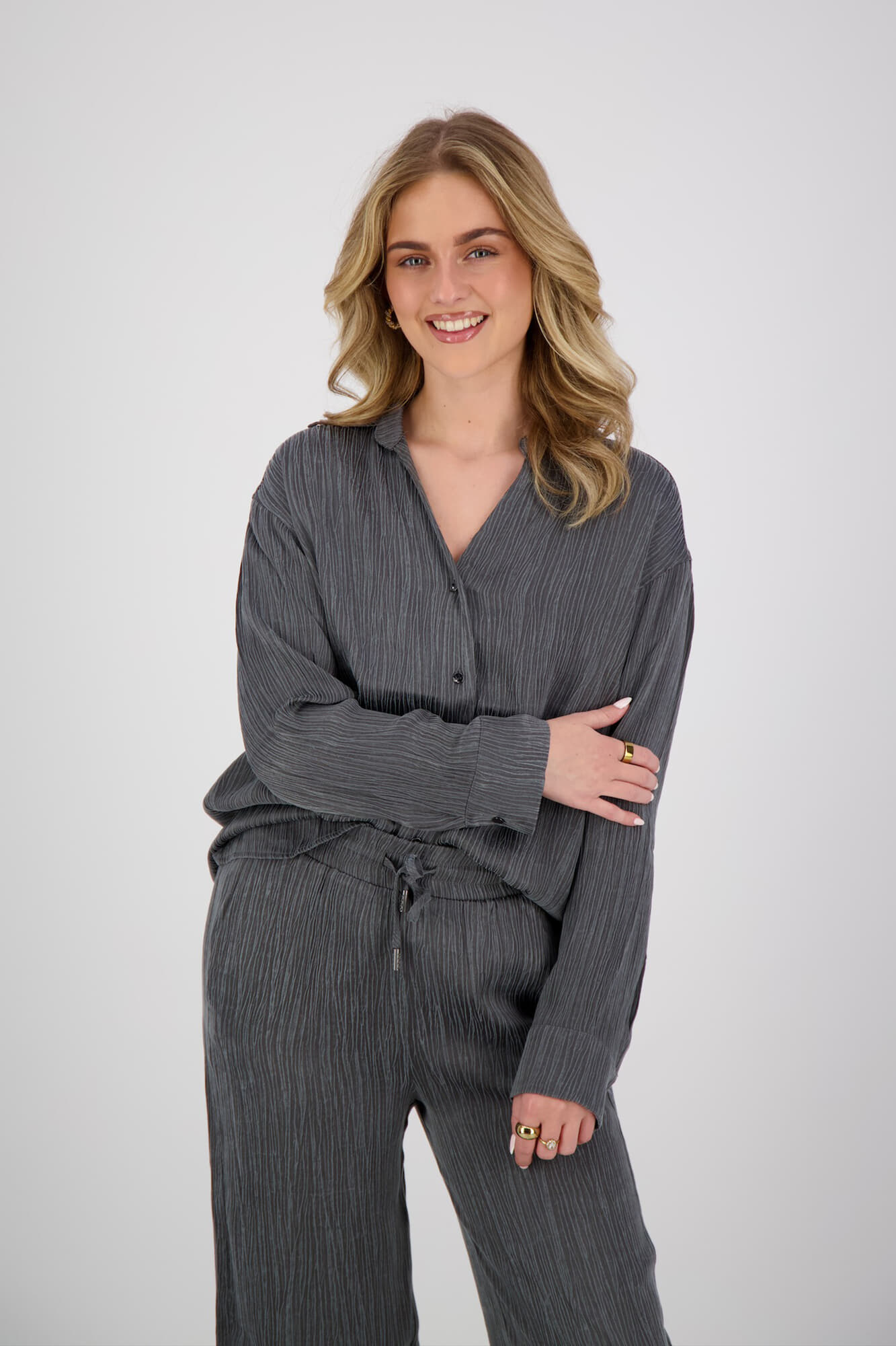 Esqualo Blouse Crinkle Antraciet