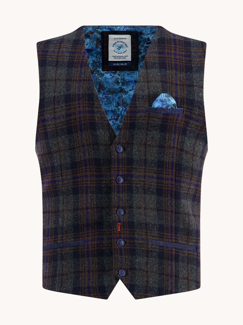 A Fish Named Fred Gilet Tartan Wol Bruin