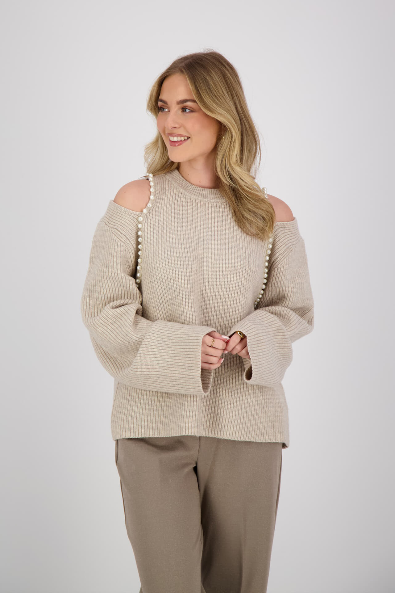 Co'couture Trui Row Rib Pearl Beige Co'couture Trui Row Rib Pearl Beige