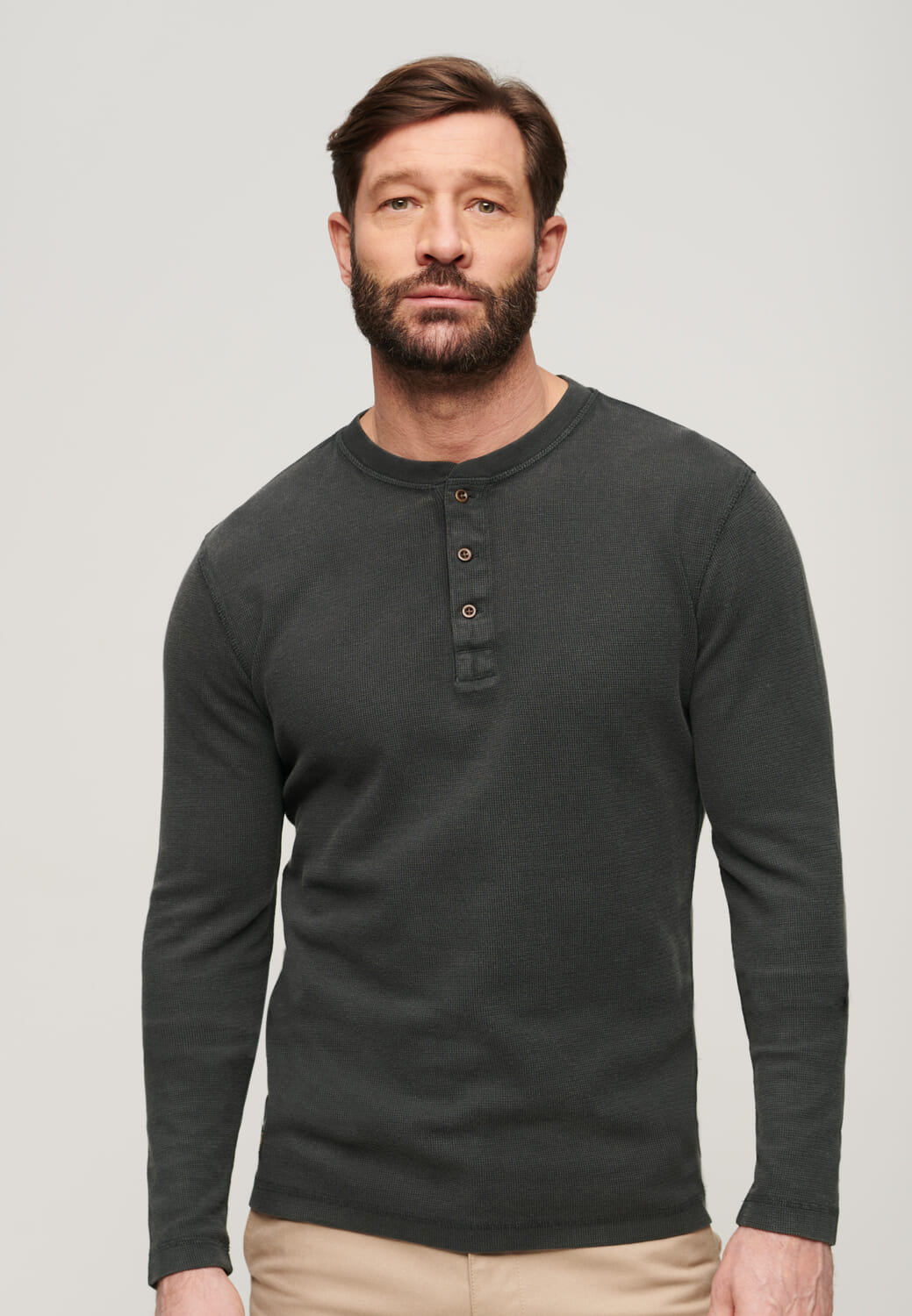 Superdry Longsleeve Waffle Henley Grijs
