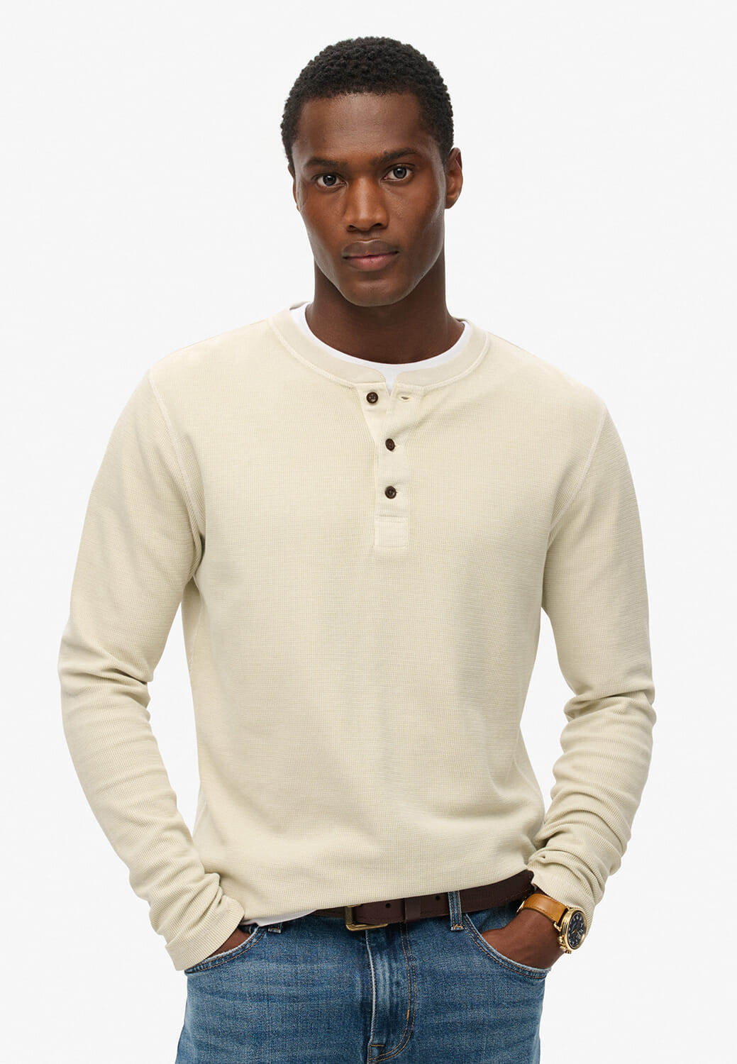 Superdry Longsleeve Waffle Henley Beige