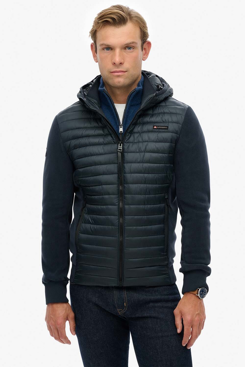 Superdry hooded storm fleece hybrid Blauw