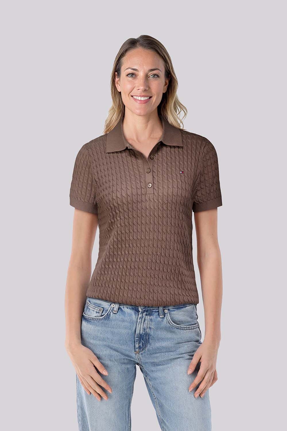 Tommy Hilfiger Polo Cable Bruin
