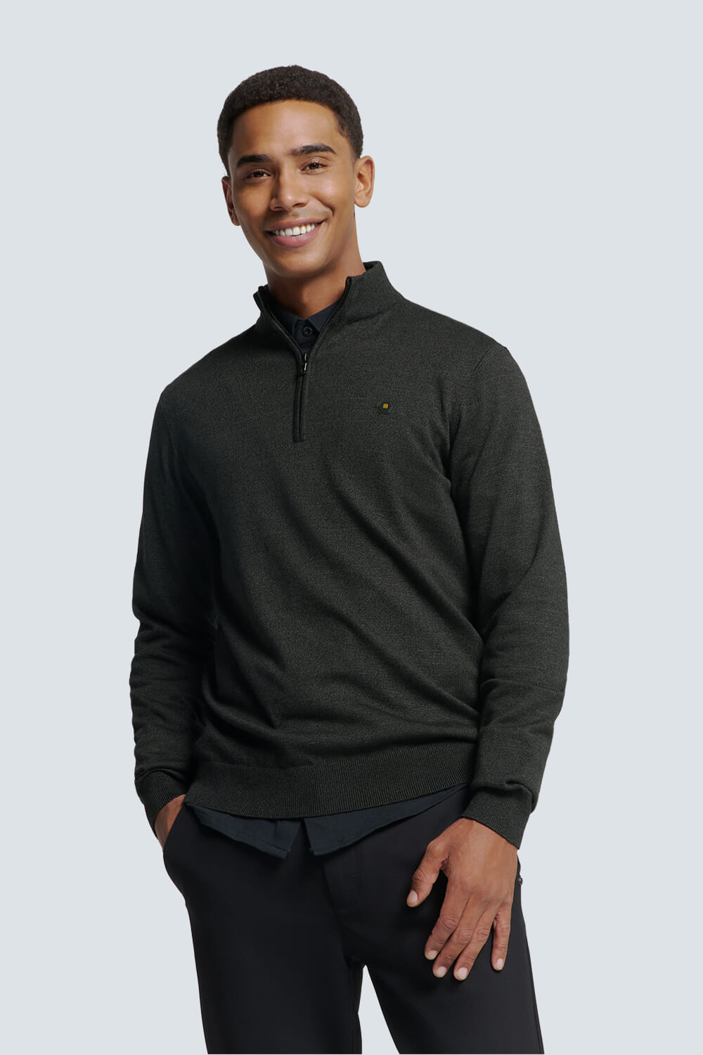 No Excess Pullover Half Zip 2 Coloured Melang Antraciet