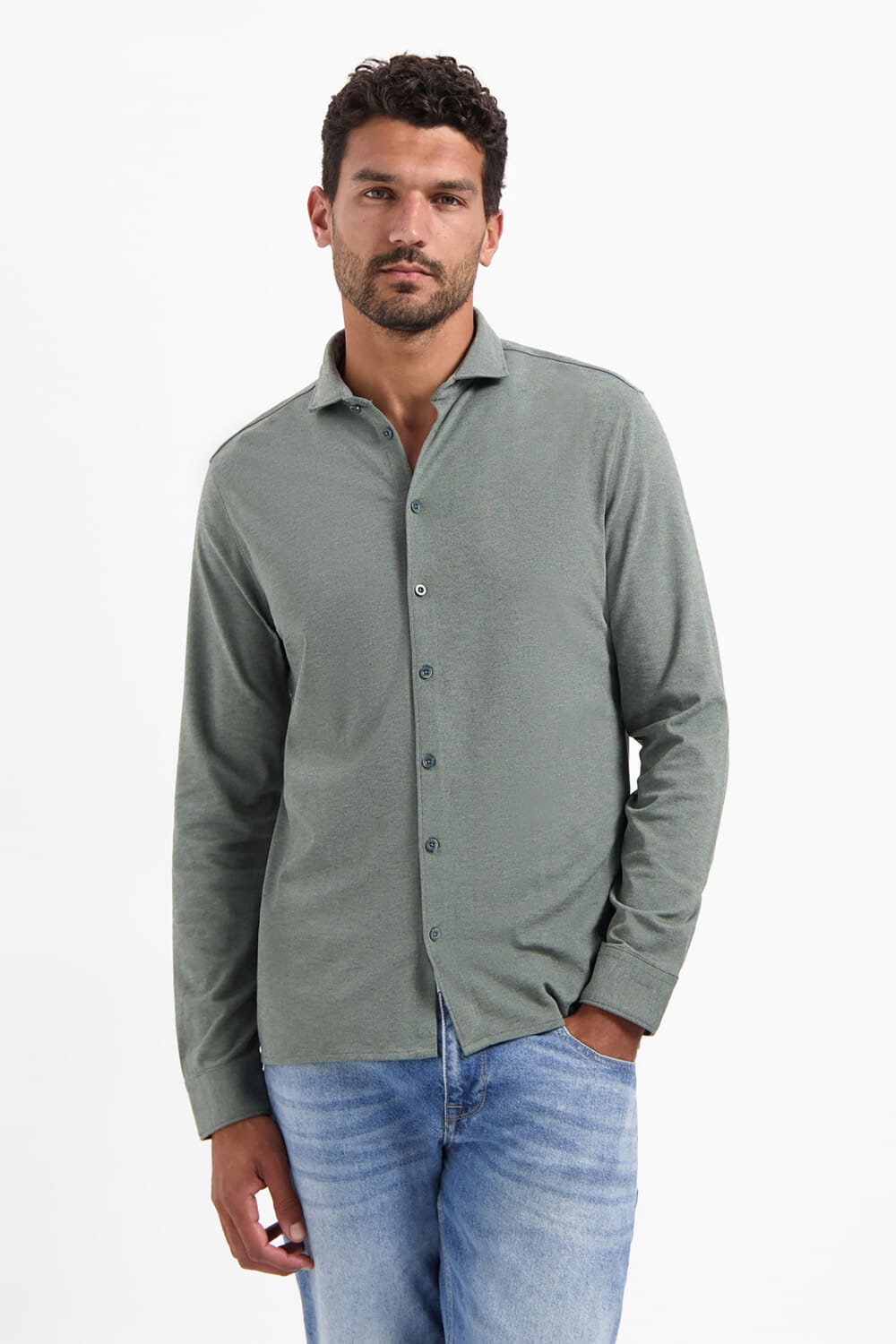 No Excess Shirt Jersey Melange Stretch Grijs