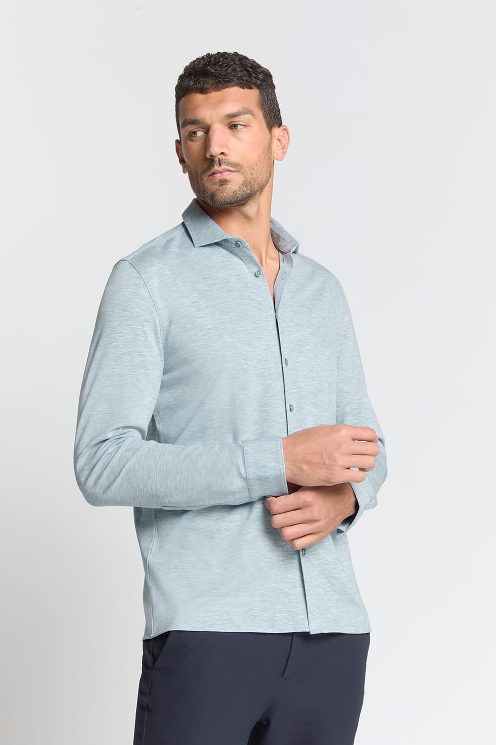 No Excess Shirt Jersey Melange Stretch Blauw