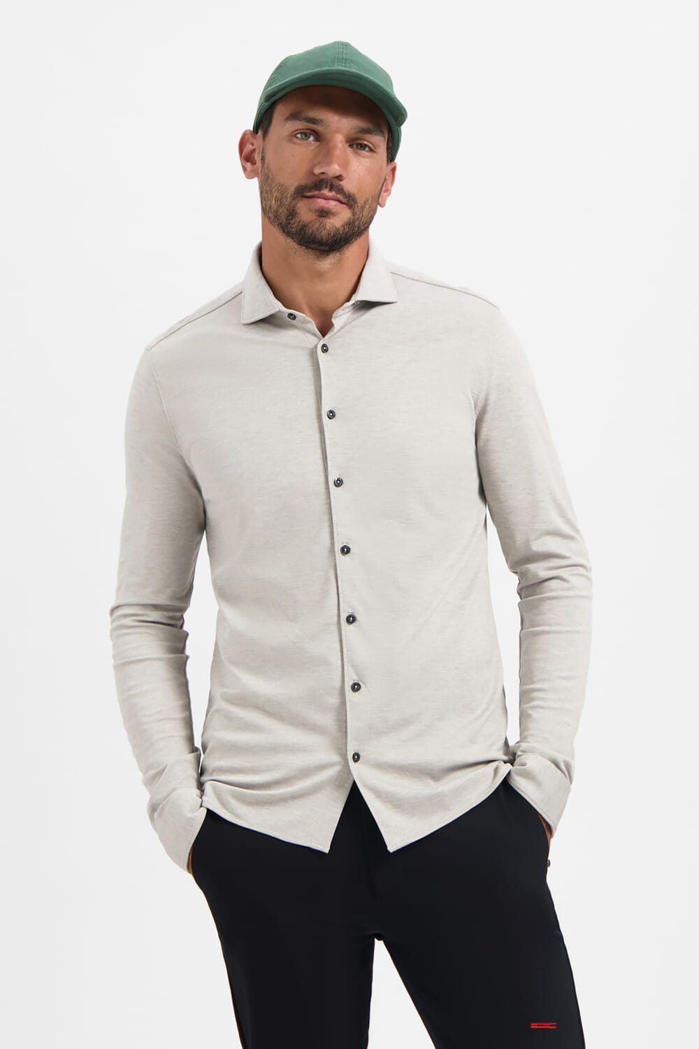 No Excess Shirt Jersey Melange Stretch Grijs
