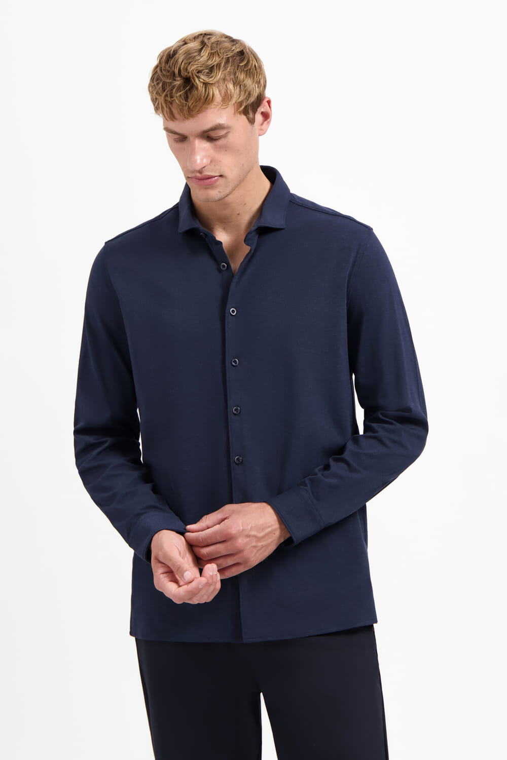 No Excess Shirt Jersey Melange Stretch Blauw