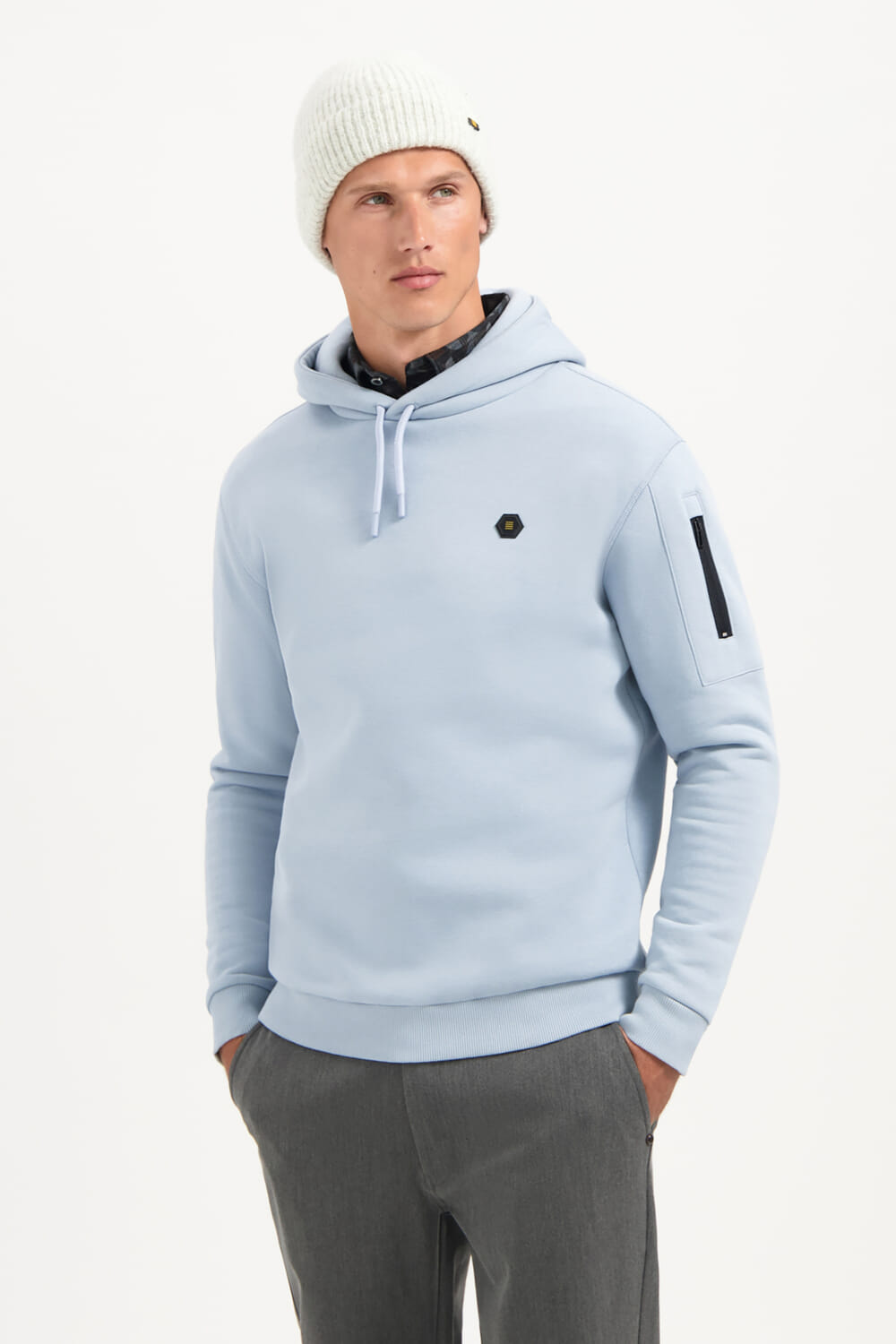 No Excess Sweater Hooded Brushed Blauw