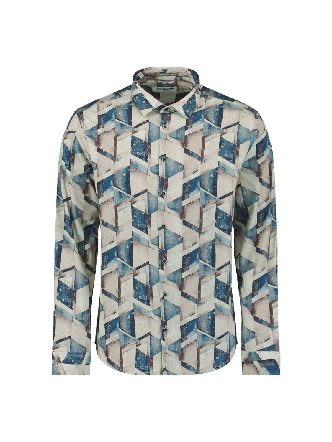 No Excess Overhemd Stretch Allover Printed Indigo
