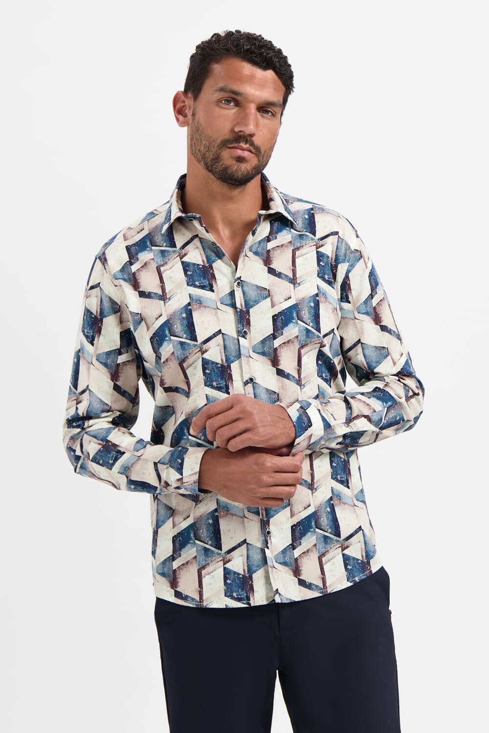 No Excess Overhemd Stretch Allover Printed Indigo