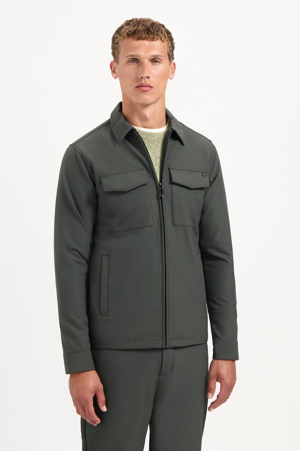 No Excess Overshirt Sedoc Full Zipper Stretch  Grijs