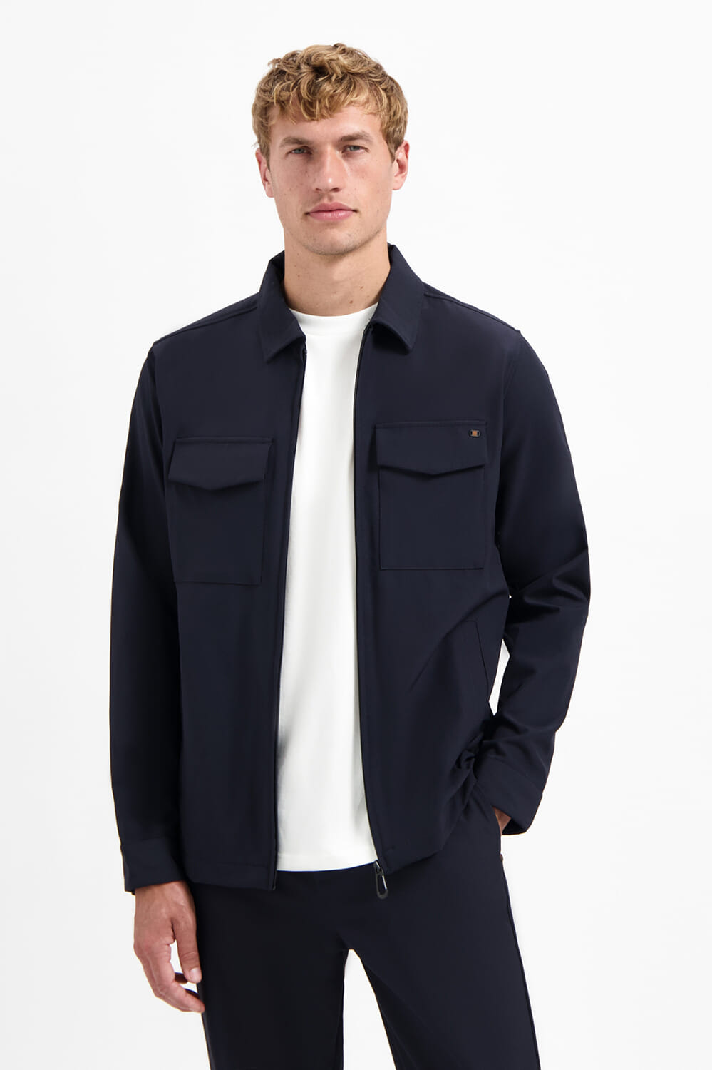 No Excess Overshirt Sedoc Full Zipper Stretch  Blauw
