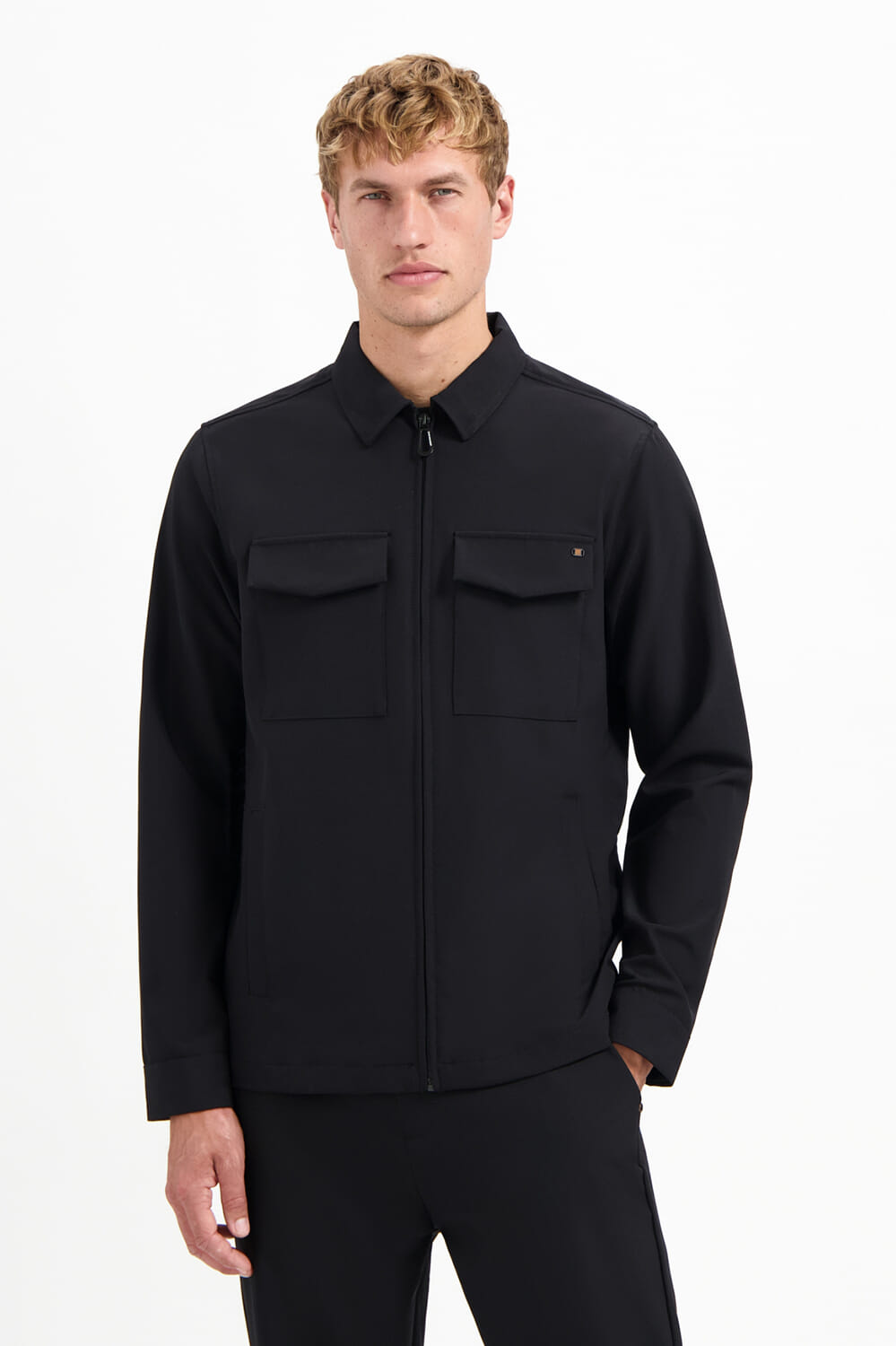 No Excess Overshirt Sedoc Full Zipper Stretch  Zwart