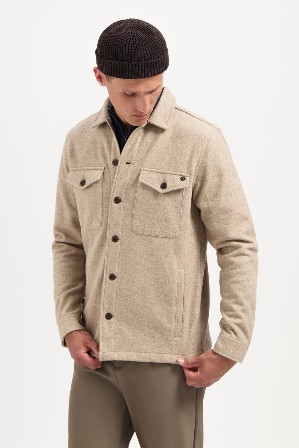 No Excess Overshirt Button Closure Melange Groen