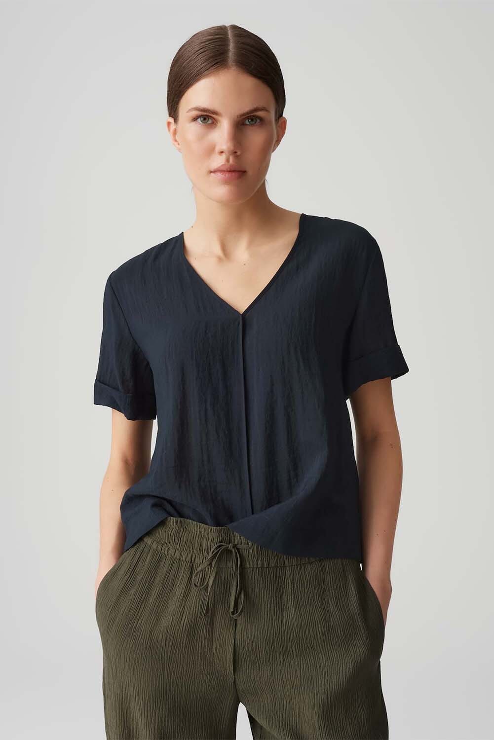 Opus Blouse Filka Viscosemix Boxy Fit Blauw