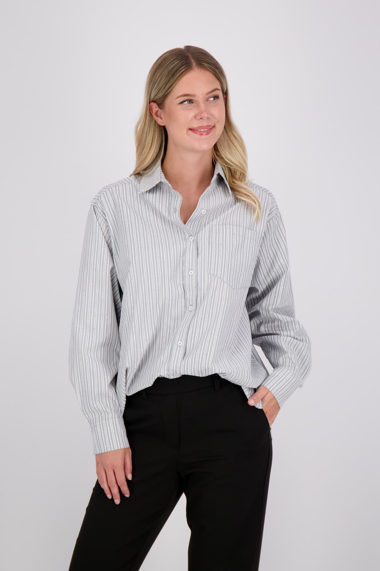 Neo Noir Blouse Dalma Stripe Stone Grijs