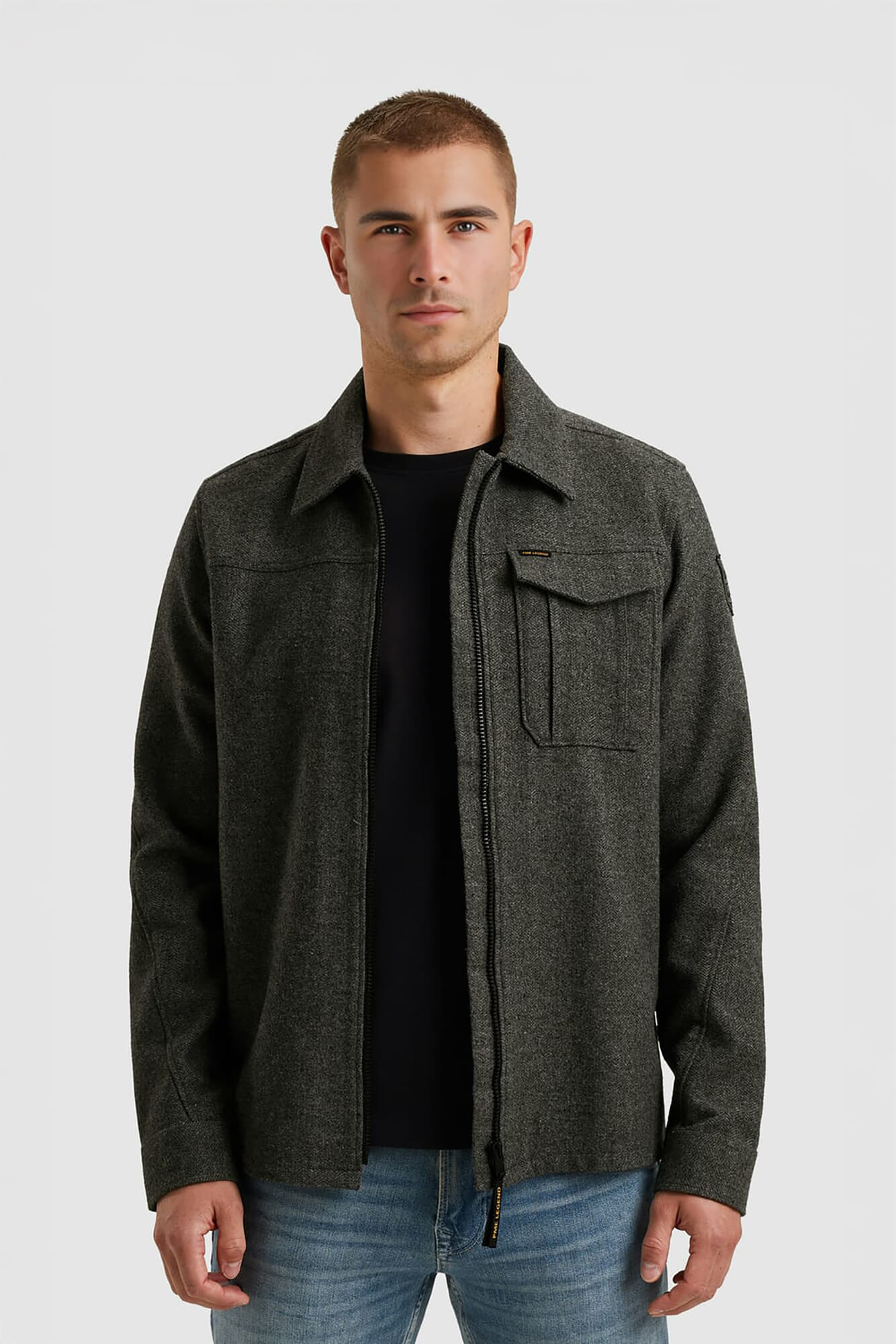 Pme Legend Overshirt Woolblend Herringbow Grijs