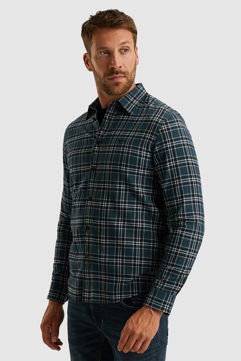 Pme Legend Overhemd Herringbone Yarn Navy