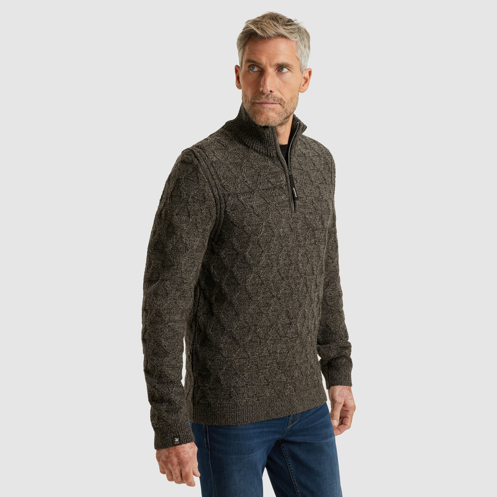 Vanguard Half-zip Trui wol blend mouline Antraciet