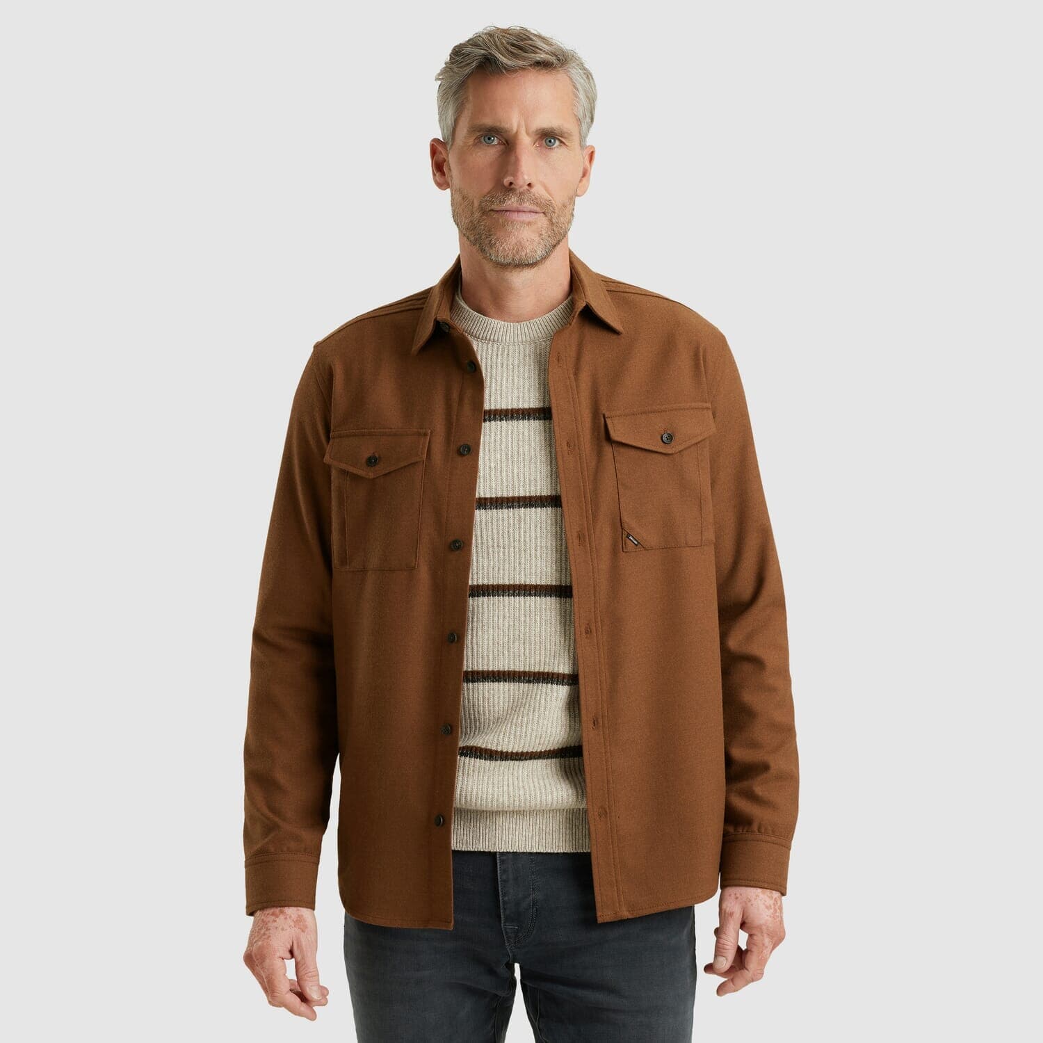 Vanguard Overhemd Brushed Melange Bruin