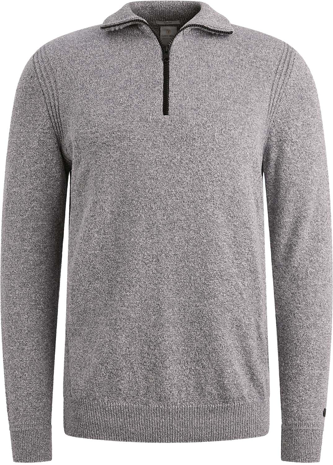 Cast Iron Trui met halve rits van katoen mouliné Blauw