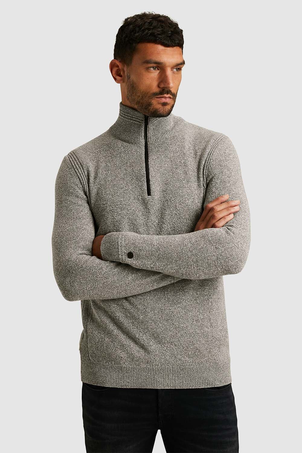 Cast Iron Trui met halve rits van katoen mouliné Blauw