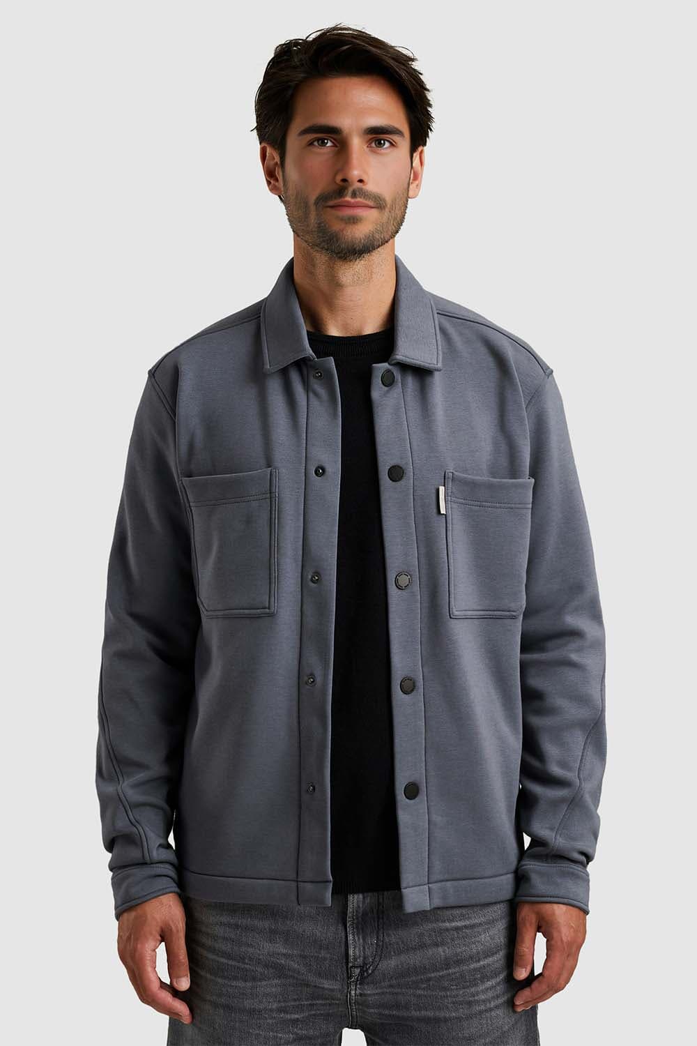 Cast Iron Sweatvest Interlock met drukknopen Blauw