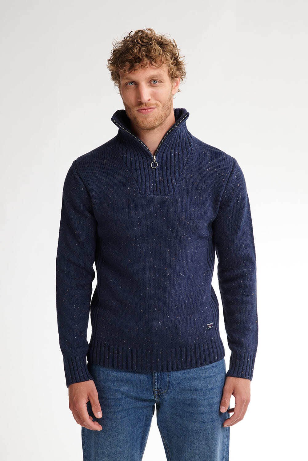 Petrol Zip-trui met col Navy