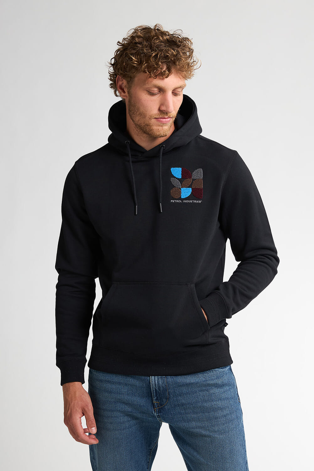 Petrol Sweater Hooded Print Zwart