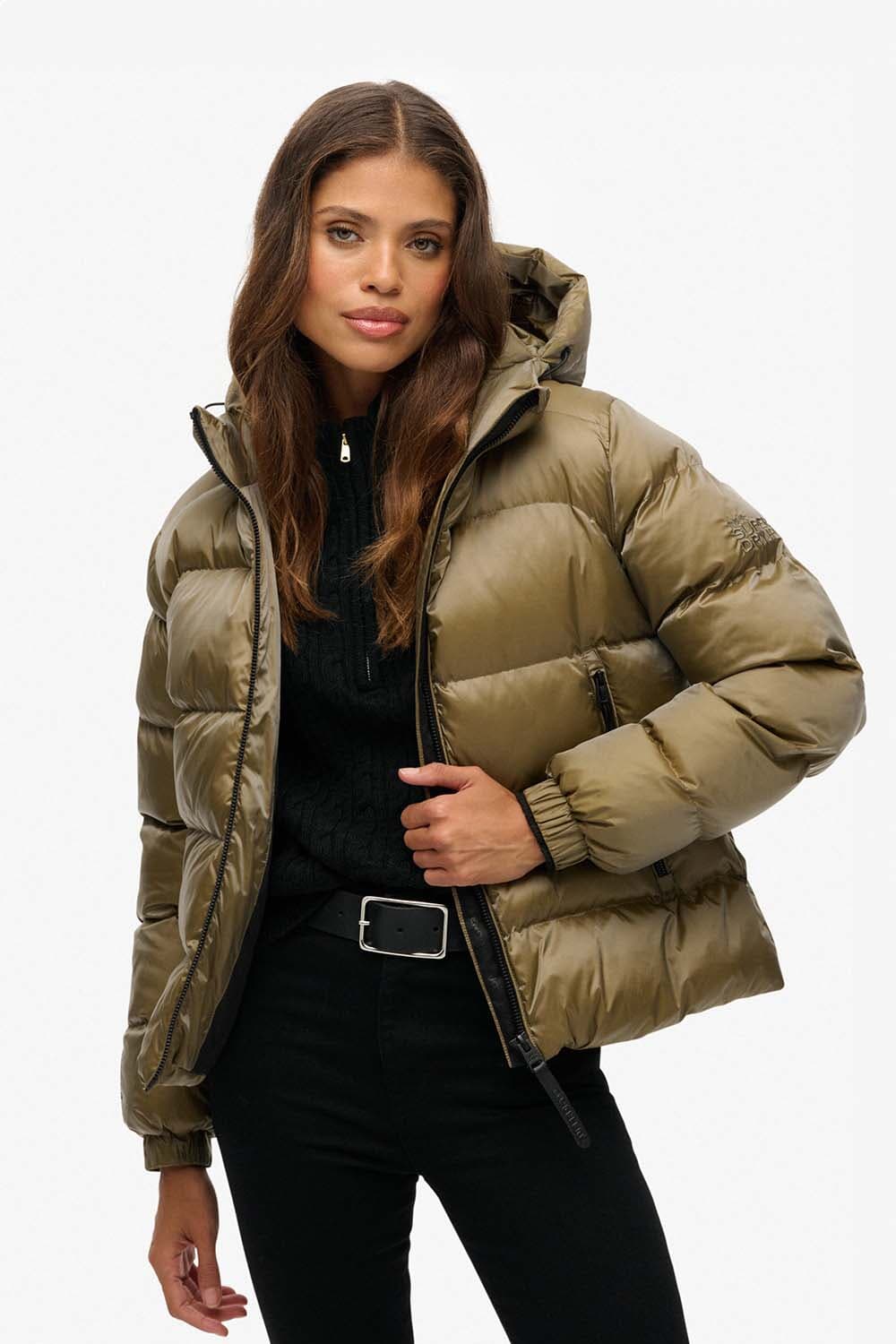 Superdry Puffer Jas Luxe Sports Kaki