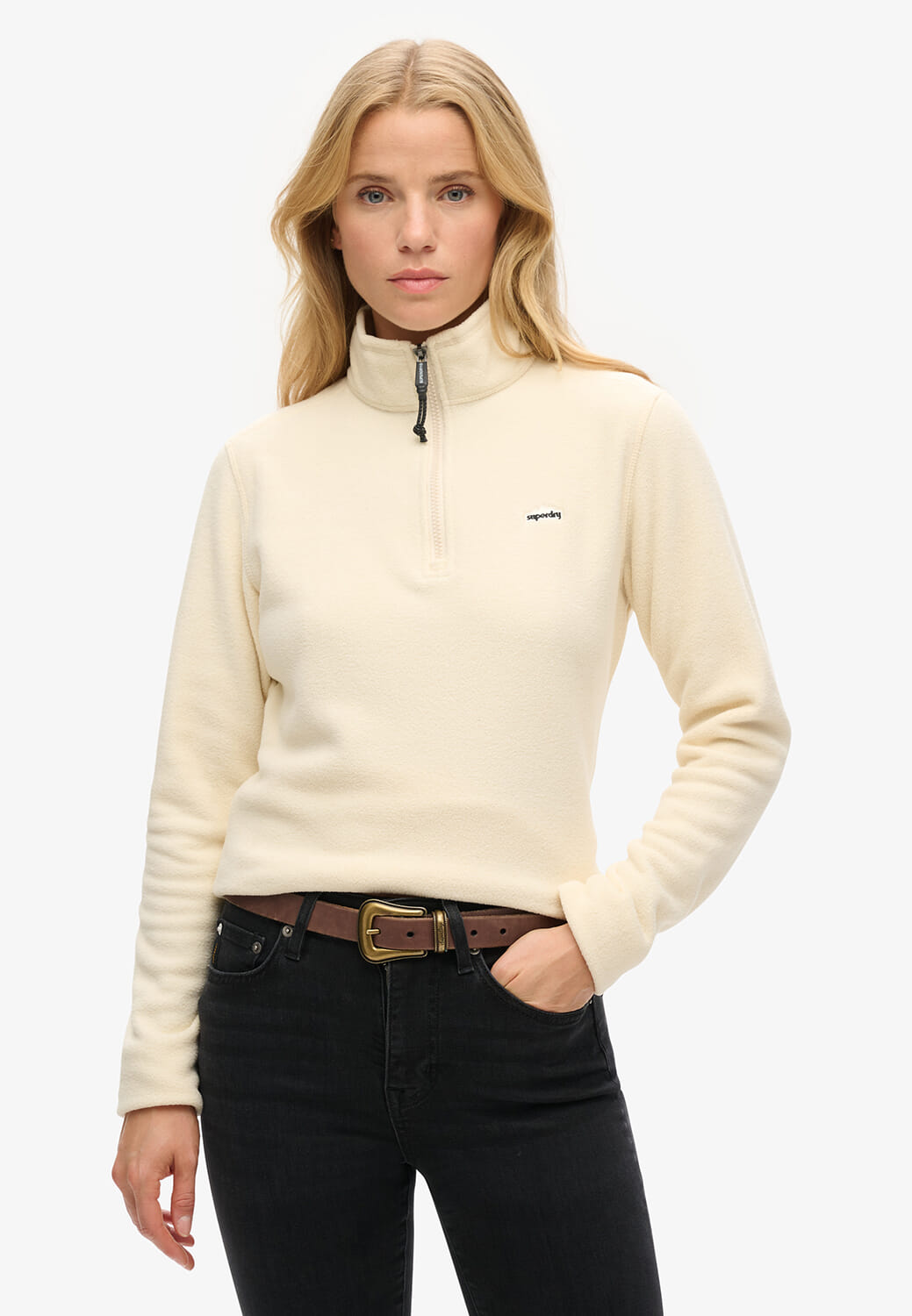 Superdry Polarfleecetrui met halve rits Wit