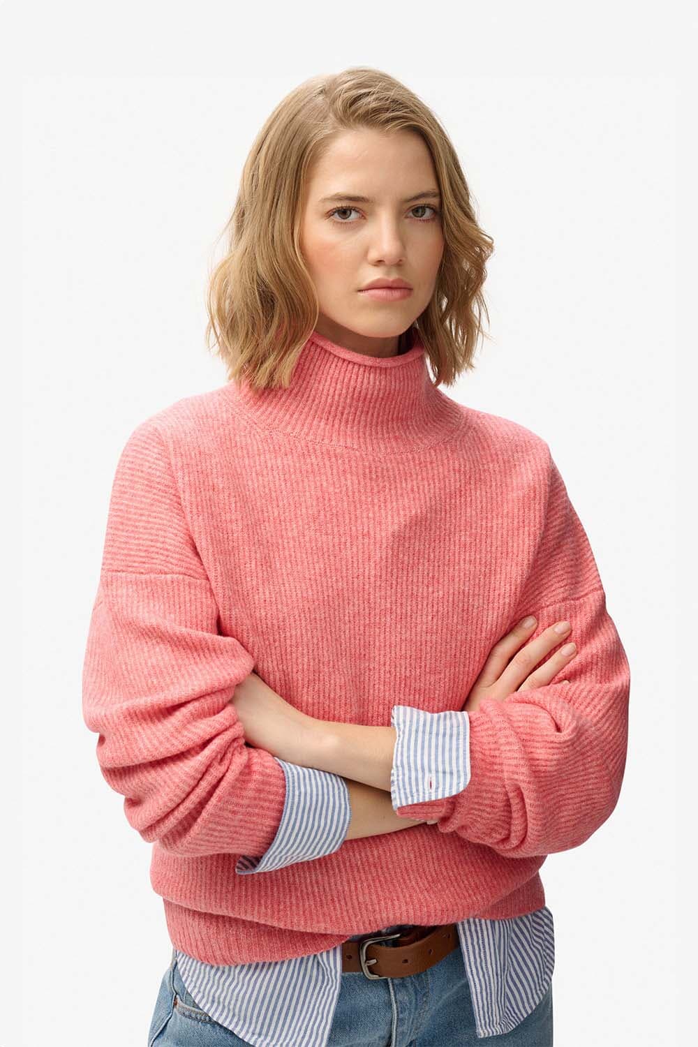 Superdry Slouchy mock neck jumper Roze