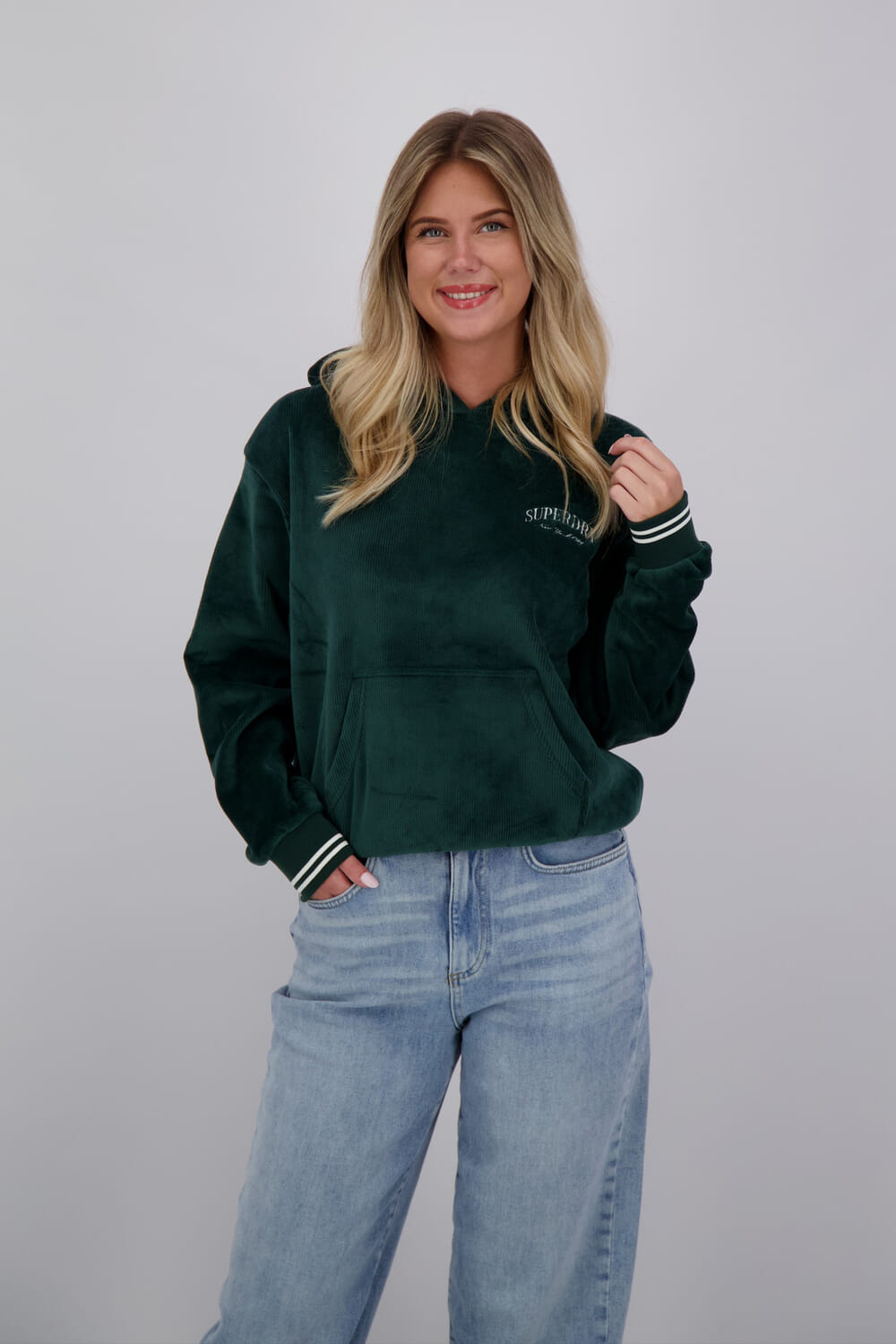 Superdry Hoodie Country Club Velours Relax Fit Groen